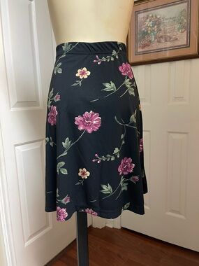 kathy ireland Black Skater Skirt with Pink and Cream Floral Motif